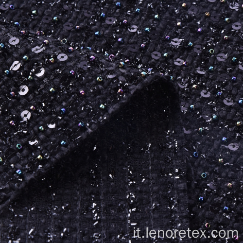 Tessuto ricamo metallico metallico in poliestere paillettes tweed